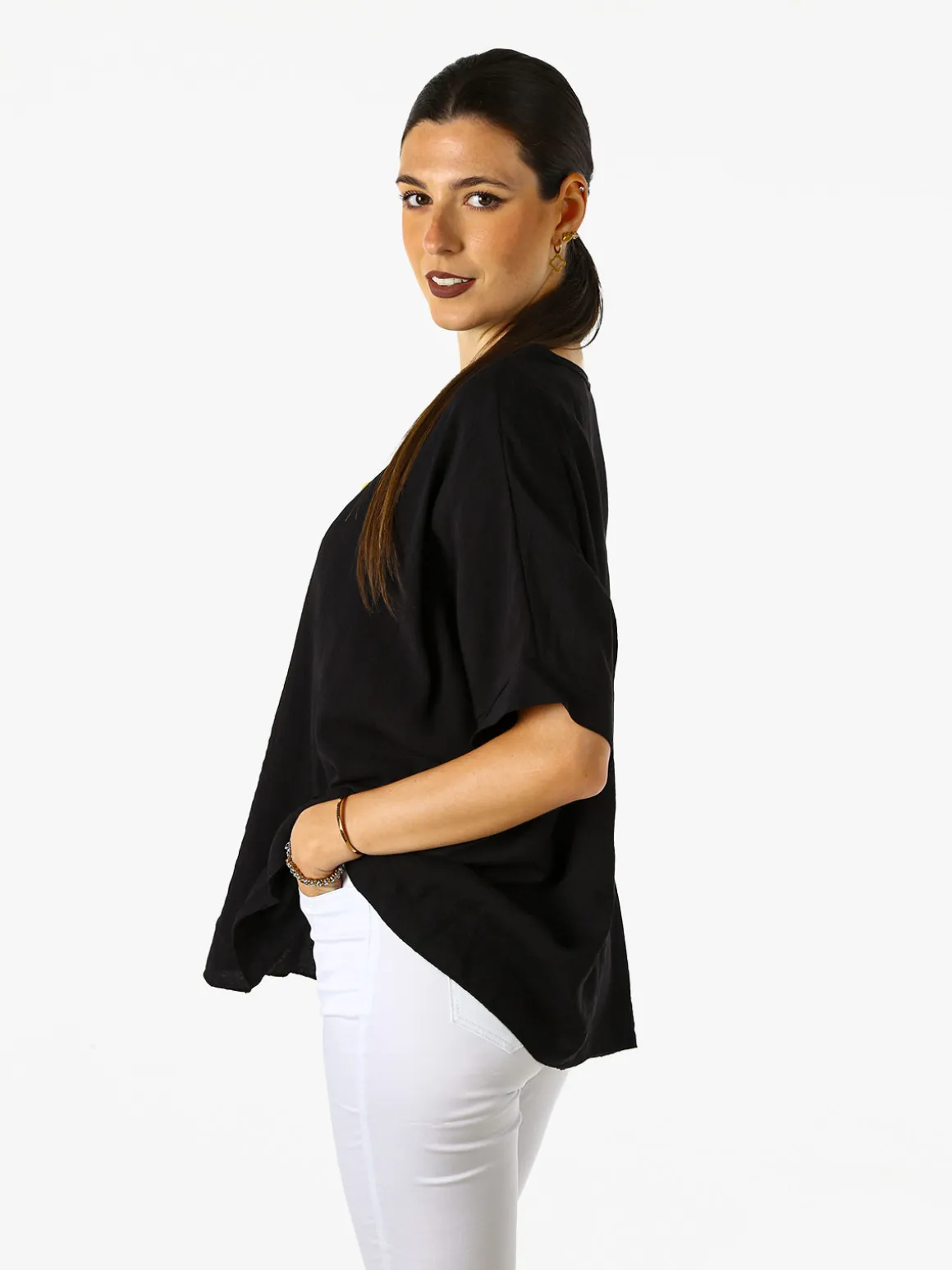 Solada Blusa da donna a maniche corte a pipistrello - nero