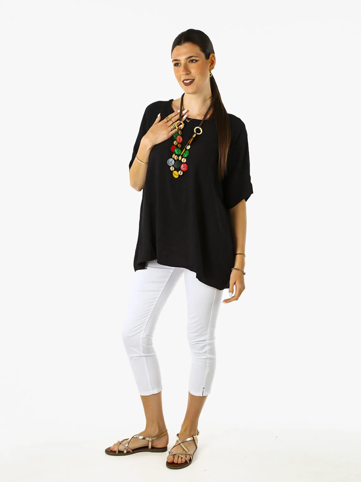 Solada Blusa da donna a maniche corte a pipistrello - nero