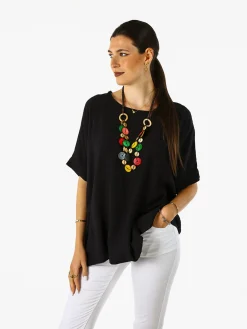 Solada Blusa da donna a maniche corte a pipistrello - nero