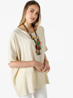 Solada Blusa da donna a maniche corte a pipistrello - beige