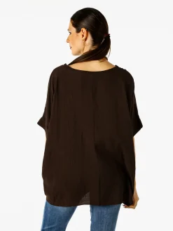 Solada Blusa da donna a maniche corte a pipistrello - moro
