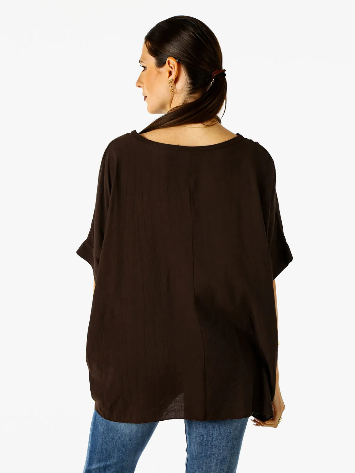 Solada Blusa da donna a maniche corte a pipistrello - moro