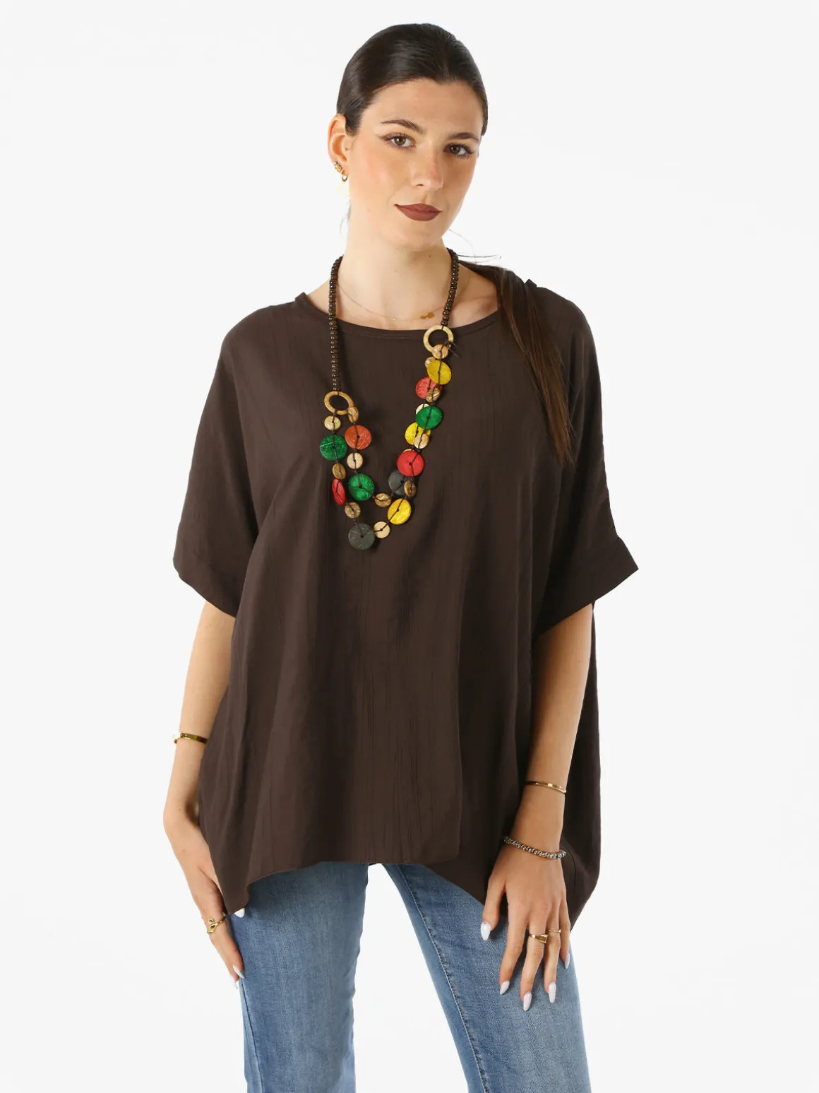 Solada Blusa da donna a maniche corte a pipistrello - moro