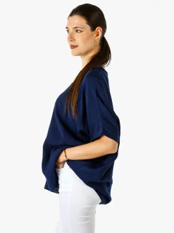 Solada Blusa da donna a maniche corte a pipistrello - blu scuro