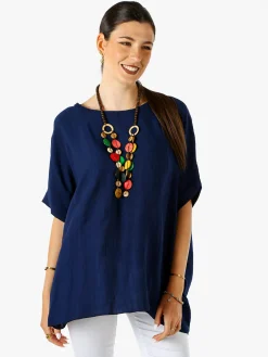 Solada Blusa da donna a maniche corte a pipistrello - blu scuro