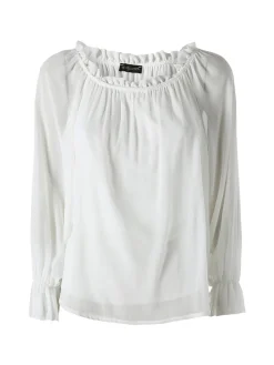 Solada Blusa da donna a maniche lunghe velate con scollo a barchetta - bianco