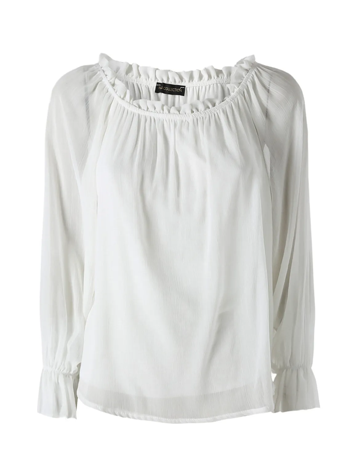 Solada Blusa da donna a maniche lunghe velate con scollo a barchetta - bianco