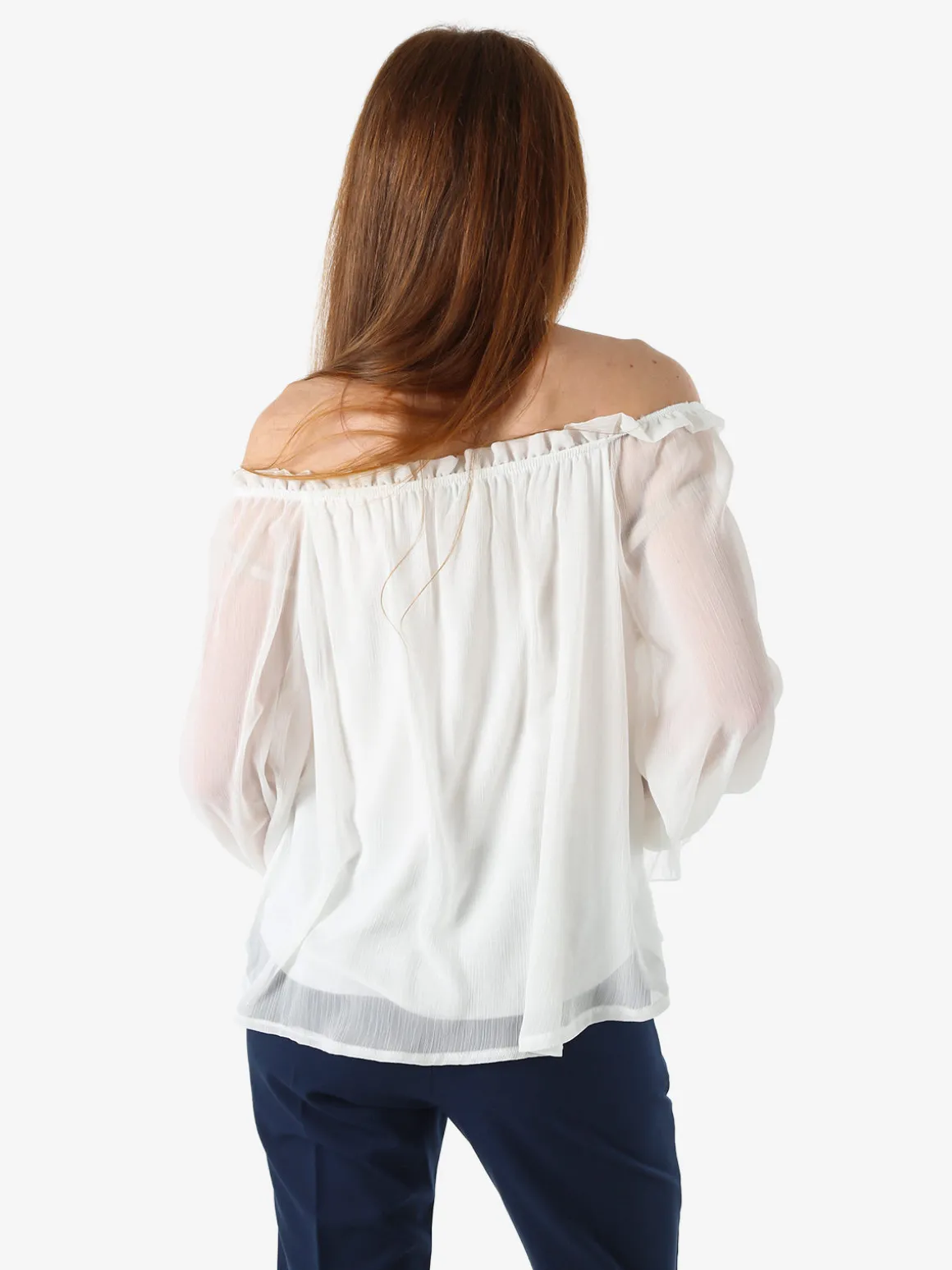 Solada Blusa da donna a maniche lunghe velate con scollo a barchetta - bianco