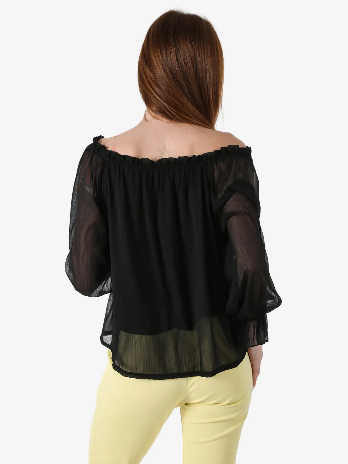 Solada Blusa da donna a maniche lunghe velate con scollo a barchetta - nero