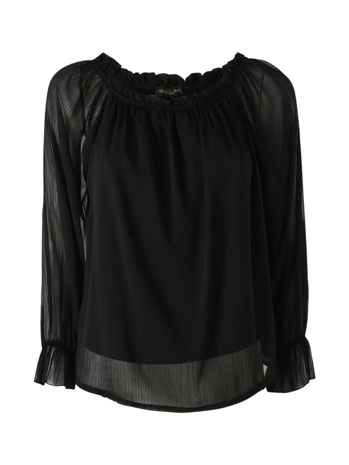 Solada Blusa da donna a maniche lunghe velate con scollo a barchetta - nero