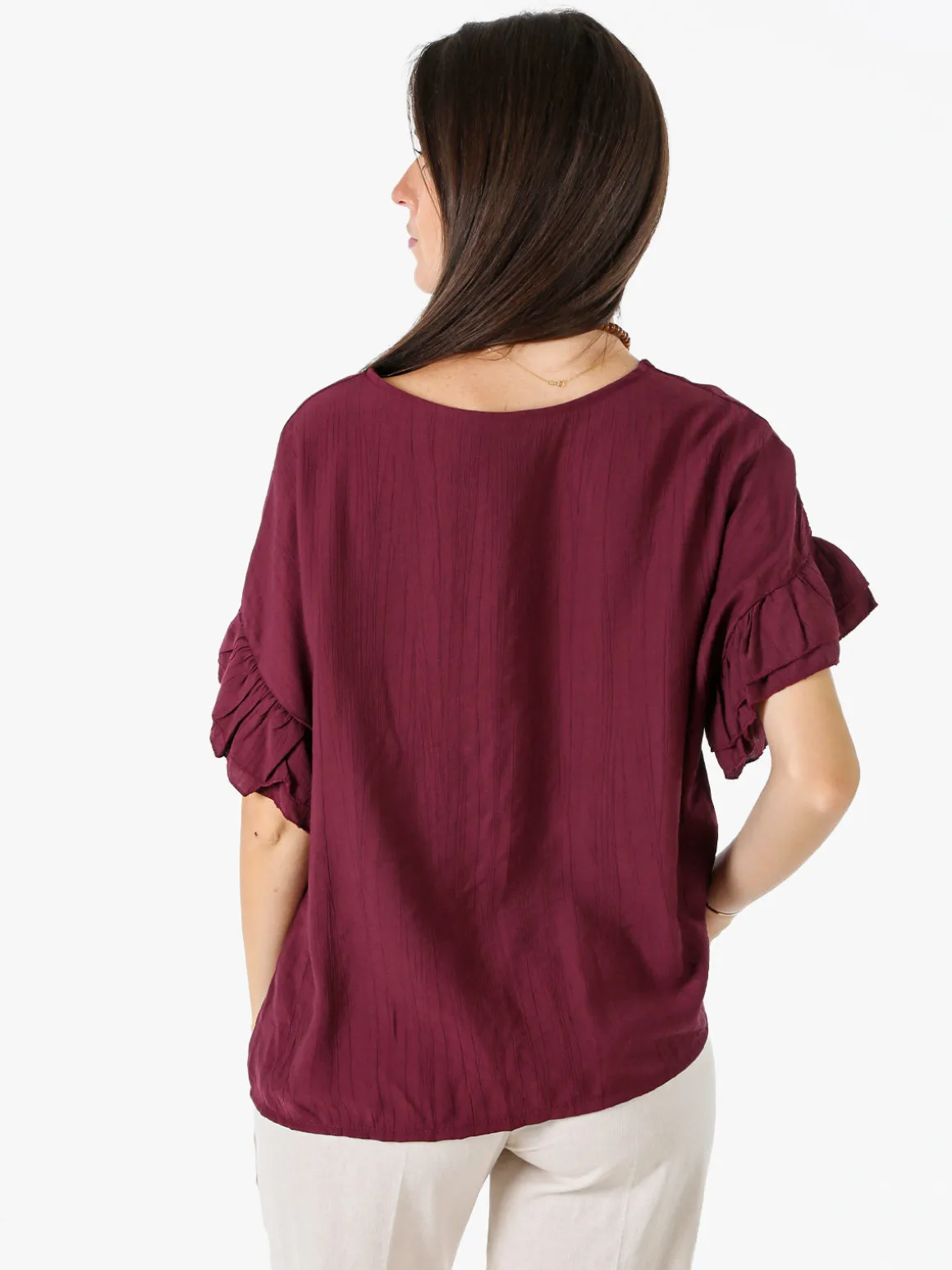 Solada Blusa da donna con maniche corte a volant - porpora