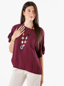 Solada Blusa da donna con maniche corte a volant - porpora