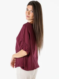 Solada Blusa da donna con maniche corte a volant - porpora