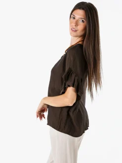Solada Blusa da donna con maniche corte a volant - moro