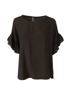 Solada Blusa da donna con maniche corte a volant - moro