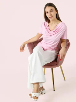 Solada Blusa donna a maniche corte con scollo a cascata - rosa