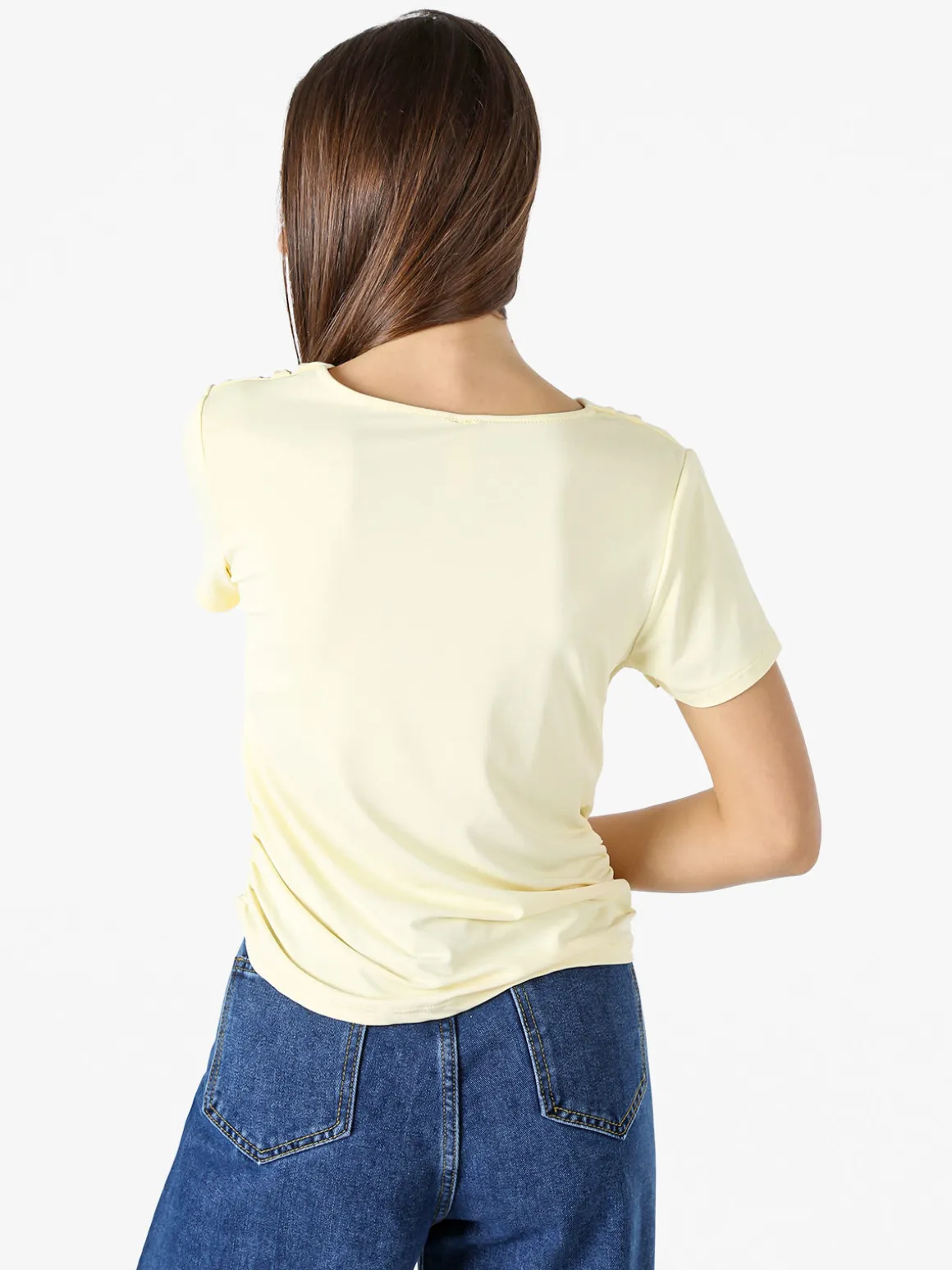 Solada Blusa donna a maniche corte con scollo a cascata - giallo