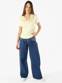 Solada Blusa donna a maniche corte con scollo a cascata - giallo