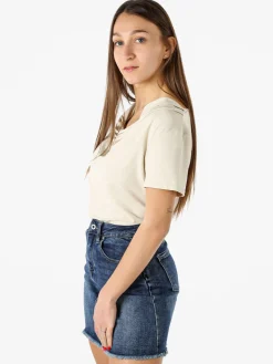 Solada Blusa donna a maniche corte con scollo a cascata - beige