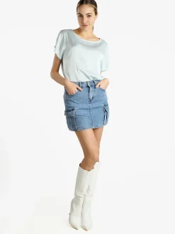 Solada Blusa donna a maniche corte effetto raso