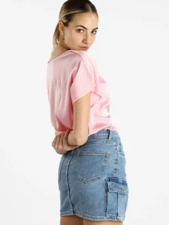 Solada Blusa donna a maniche corte effetto raso