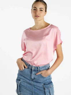 Solada Blusa donna a maniche corte effetto raso