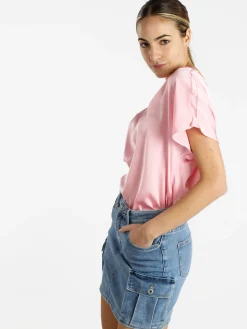 Solada Blusa donna a maniche corte effetto raso