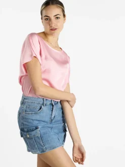 Solada Blusa donna a maniche corte effetto raso