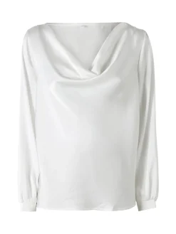 Solada Blusa donna a maniche lunghe in tessuto simil raso con scollo a cascata - bianco