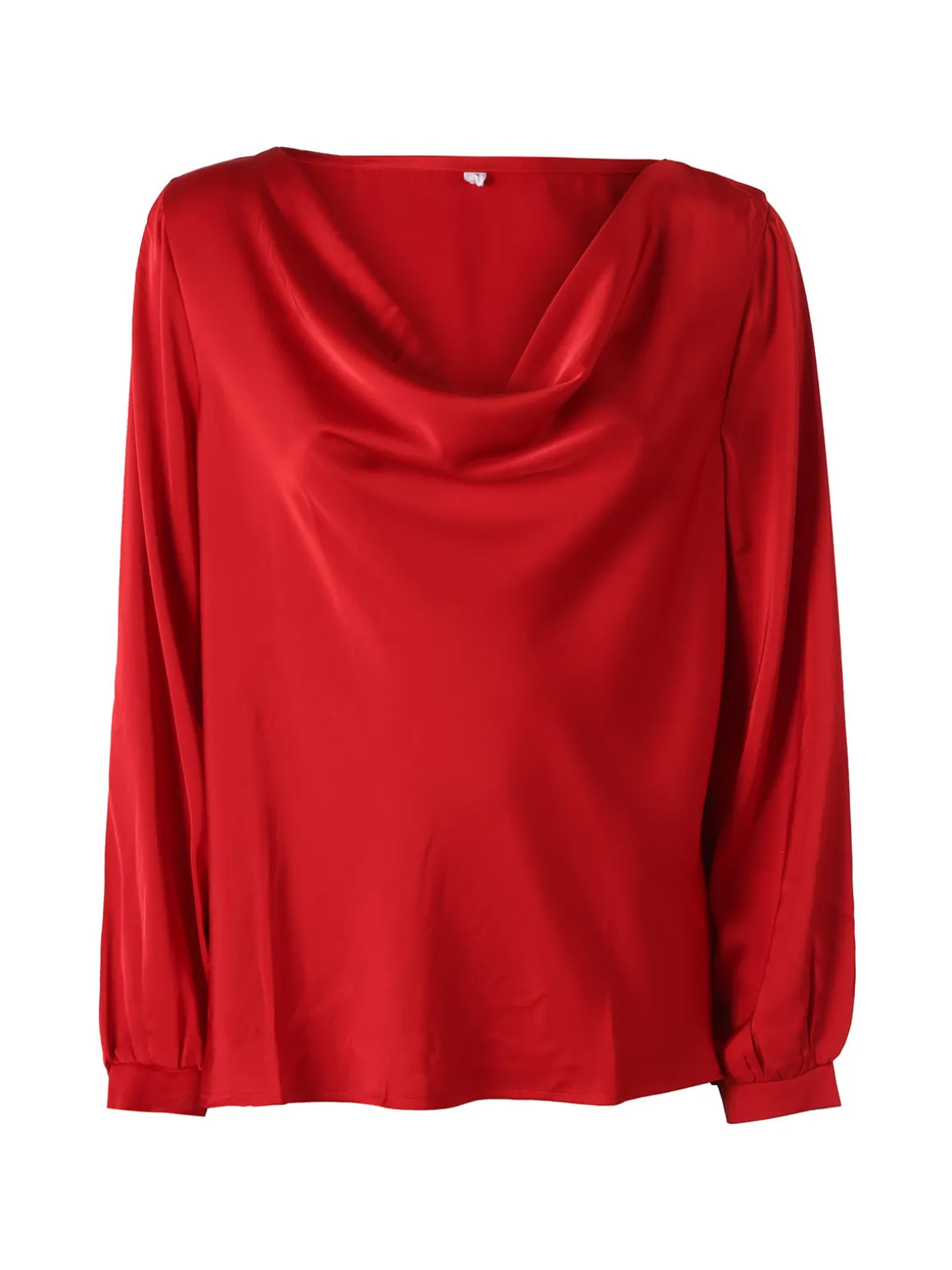 Solada Blusa donna a maniche lunghe in tessuto simil raso con scollo a cascata - nero