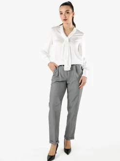 Solada Blusa donna a maniche lunghe in tessuto simil raso - bianco