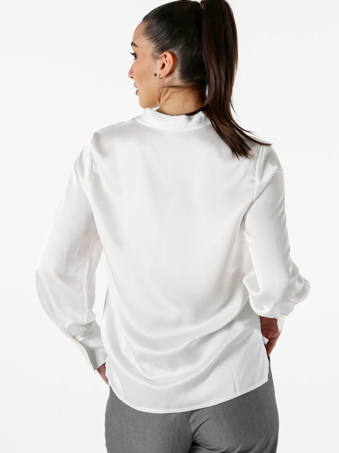 Solada Blusa donna a maniche lunghe in tessuto simil raso - bianco
