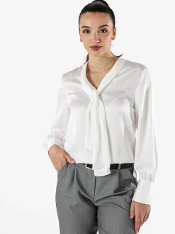 Solada Blusa donna a maniche lunghe in tessuto simil raso - bianco