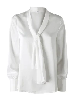Solada Blusa donna a maniche lunghe in tessuto simil raso - bianco