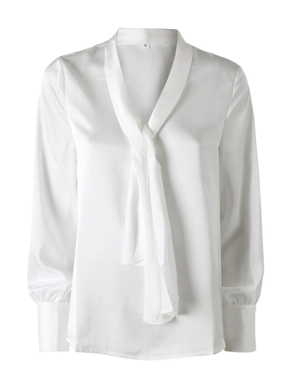 Solada Blusa donna a maniche lunghe in tessuto simil raso - bianco