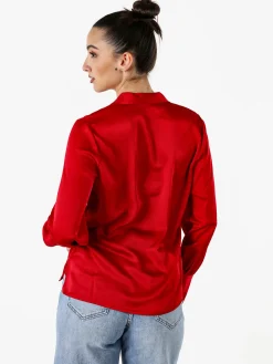 Solada Blusa donna a maniche lunghe in tessuto simil raso - rosso