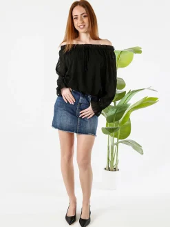 Solada Blusa donna a maniche lunghe con scollo a barchetta - nero
