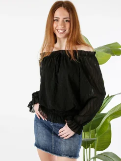 Solada Blusa donna a maniche lunghe con scollo a barchetta - nero