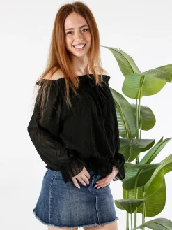 Solada Blusa donna a maniche lunghe con scollo a barchetta - nero