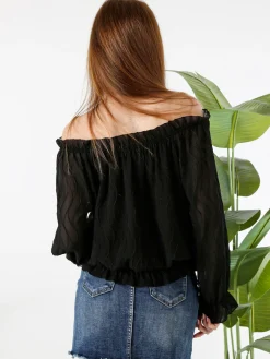 Solada Blusa donna a maniche lunghe con scollo a barchetta - nero