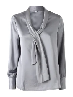Solada Blusa donna a maniche lunghe in tessuto simil raso - grigio