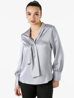 Solada Blusa donna a maniche lunghe in tessuto simil raso - grigio