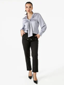 Solada Blusa donna a maniche lunghe in tessuto simil raso - grigio