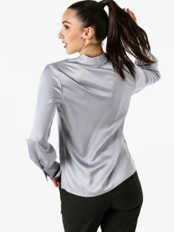Solada Blusa donna a maniche lunghe in tessuto simil raso - grigio