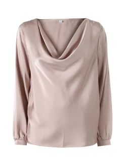 Solada Blusa donna a maniche lunghe in tessuto simil raso con scollo a cascata - beige
