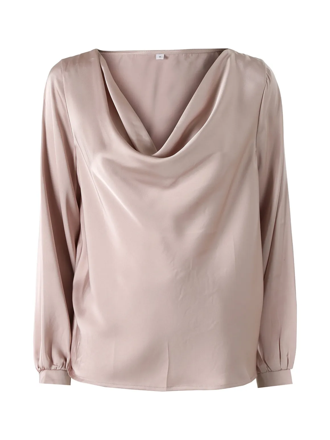 Solada Blusa donna a maniche lunghe in tessuto simil raso con scollo a cascata - beige