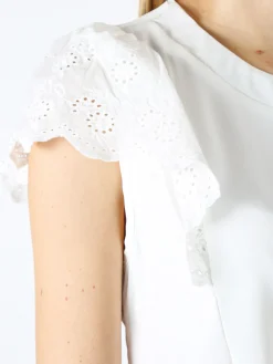 Solada Blusa donna con maniche corte in pizzo macramè - bianco