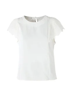 Solada Blusa donna con maniche corte in pizzo macramè - bianco