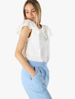 Solada Blusa donna con maniche corte in pizzo macramè - bianco