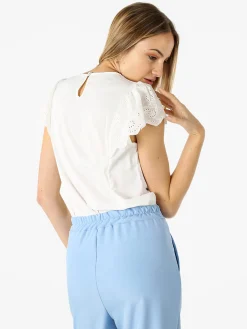Solada Blusa donna con maniche corte in pizzo macramè - bianco